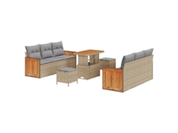 Conjunto 9 Sofá De Jardim Vidaxl Bege Vime Pe (173 X 62 X 85 Cm)