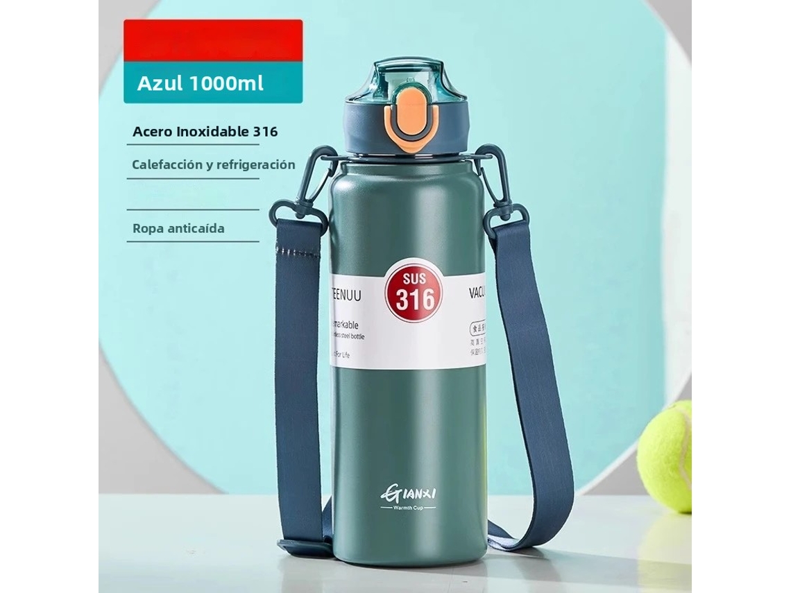 Garrafa Térmica em Aço Inoxidável com Canudo e Tampa. MDUG (azul, 1000 Ml)