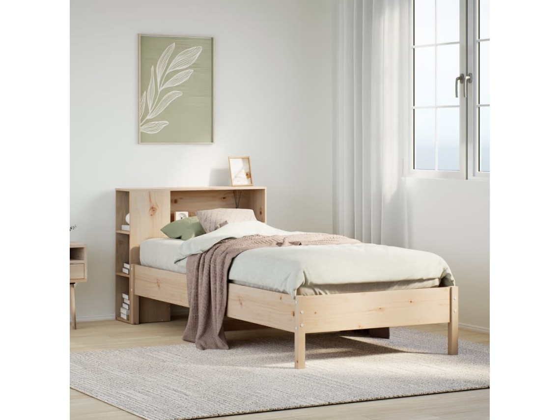Vidaxl Cama Com Estante Sem Colchão 75x190 Cm Pinho Maciço