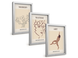 Composição De Quadros Gráficos Elegantes: Flores E Figuras Espelharte (3 Peças 20x30 Cm)
