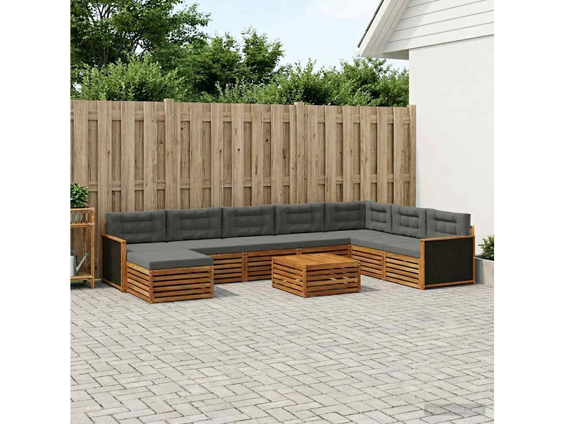 Vidaxl Conjunto De Sofás Para Exterior 9 Unid. Natural E Antracite