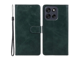 Capa Tkdaddy Para Motorola Moto G56 5g, Capa Tipo Carteira De Couro Sintético Com Textura De Bezerro E Alça De Pulso, Verde Meia-noite