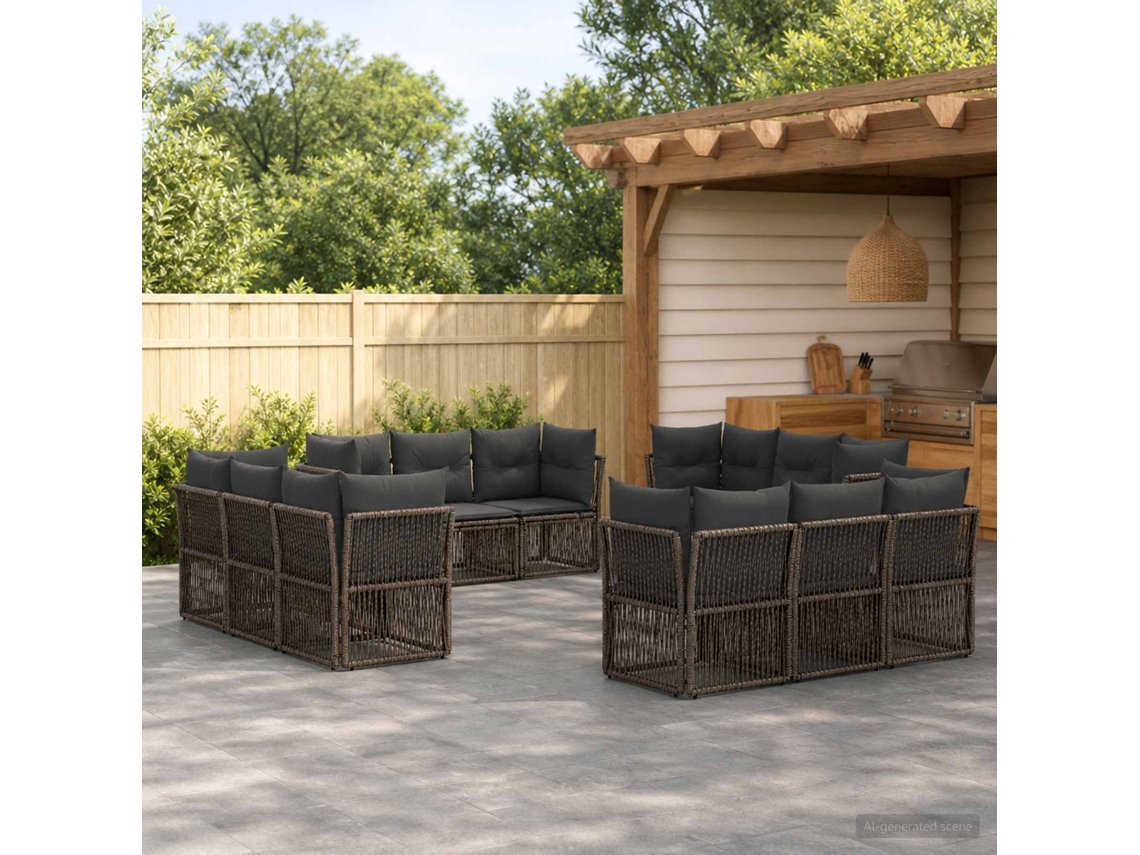 Vidaxl Conjunto De Sofá De Jardim 12 Unid. Cinzento Vime Pe