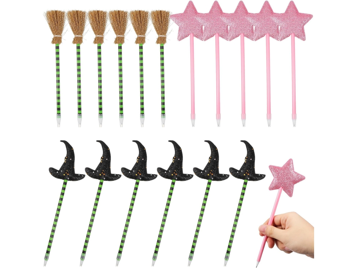 Conjunto de 18 Stobaza Canetas Esferográficas Halloween para Meninos e Meninas com Desenhos Chapéu Bruxa, Vass