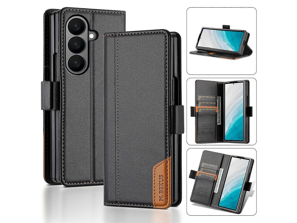 Capa De Celular N.bekus P3 Rfid Com Costura Magnética E Aba Flip Em Couro Para Samsung Galaxy Z Fold7 5g