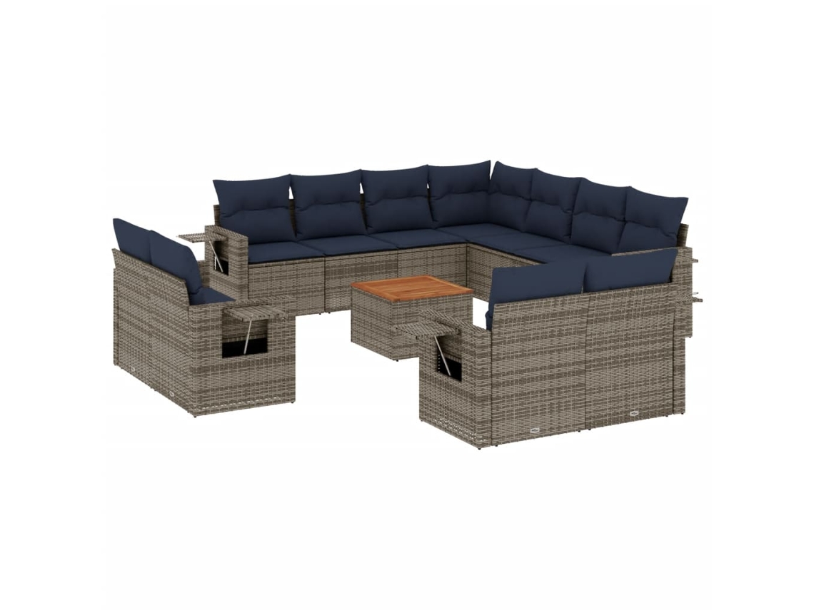Conjunto de Sofá de Jardim, 12 Peças, Almofadas, Rattan Cinza MAISON EXCLUSIVE