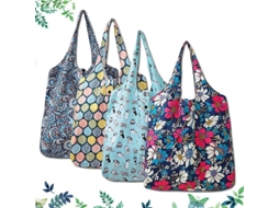 Conjunto de 4 Sacolas Compras Reutilizáveis, 6 Supermercado Laváveis, Sacola Dobrável, Sac Ola Praia Portátil. GOKOCO