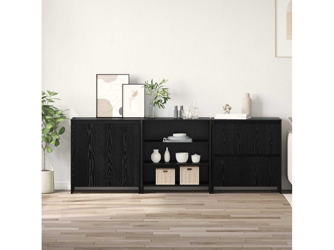 Vidaxl Buffet 3 Unid. Carvalho Preto 70 X 41 X 75 Cm