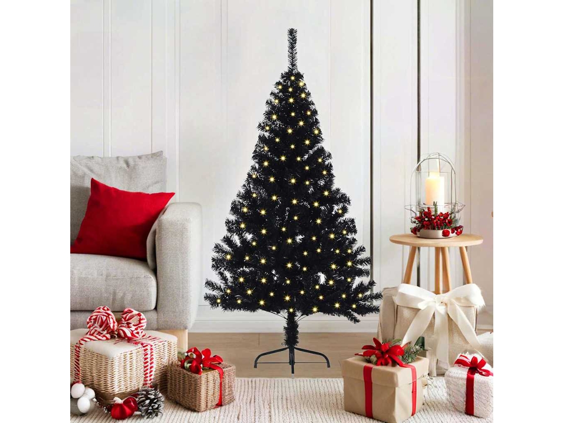 Vidaxl Árvore De Natal Artificial Pré-iluminada Preto 120 Cm Pvc