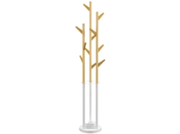 Cabideiro Com 13 Ganchos, Guarda-chuva De Metal E Bambu, Natural E Branco.