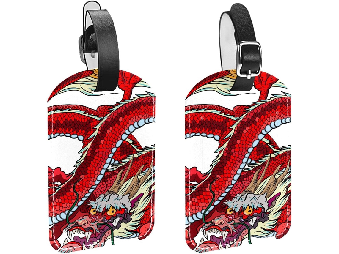 Conjunto De 2 Etiquetas Identificação Bagagem Com O Dragão Vermelho Chinês Evitar A Perda Malas E Bagagens