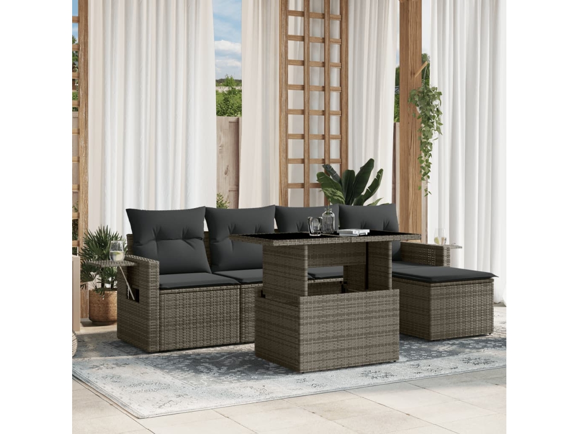 Vidaxl 6 Pcs Conjunto Sofás De Jardim Com Almofadões Vime Cinzento