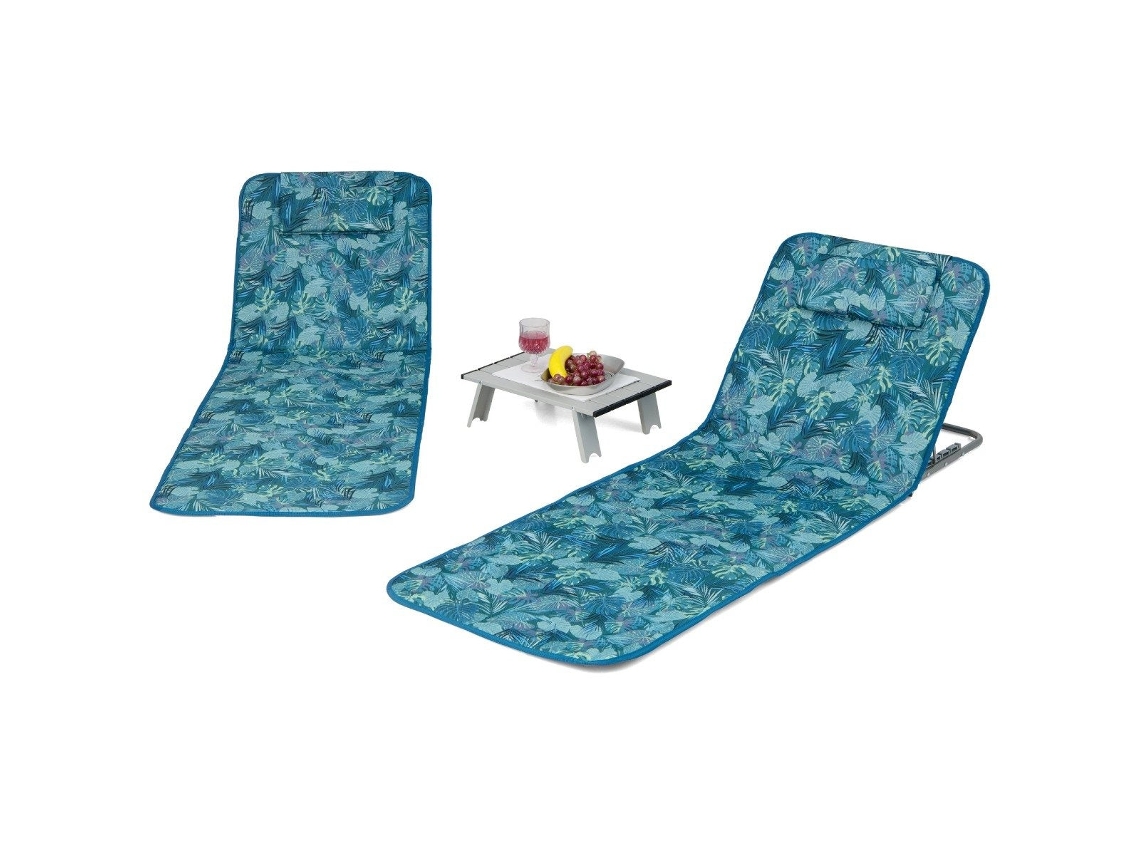 Conjunto De 2 Espreguiçadeiras Com Mesa Lateral E Compartimento - Azul Turquesa