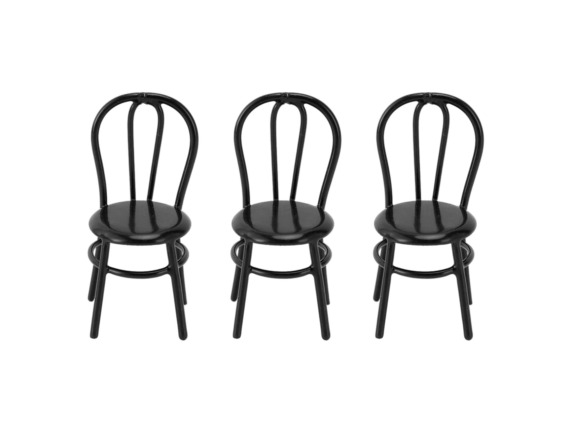 Mali 3pcs Cadeiras Miniatura em Metal 1:12 para Casinha de Bonecas Decoração Preto