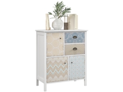 Cômoda BTFORUS shabby chic com 2 gavetas e 3 compartimentos pinho 68x34x80cm branco