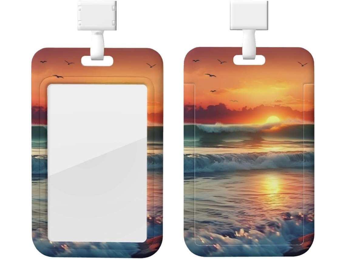 Suporte para Crachá com Cordão, Suporte para Crachá em Plástico Impermeável com Estampa Solar, Suporte para Crachá com Tema Praiano