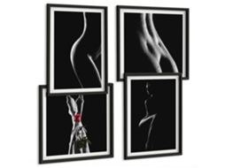 Quadros Decorativos Para Parede Flores, Crânio, Retrato Da Mona Lisa Moldura Preta Quadros Para O Escritório Espelharte (conjunto De 4 Imagens)