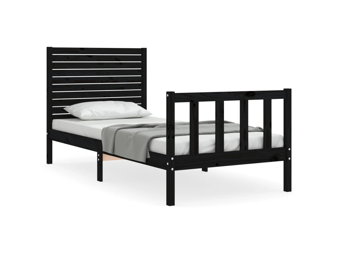 Bed Frame, Bed Frames Vidaxl Preto Madeira De Pinho (75 X 190 Cm)