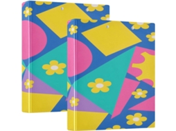Cartão de capa dura com estampa de flores amarelas em formas abstratas coloridas, 1 2 Polegada, 27cm, Argolas E Prancheta
