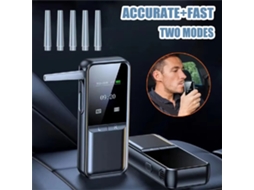 Bafômetro digital de precisão preto, sem necessidade de teste de bafômetro, profissional, com visor LCD, recarregável via USB.