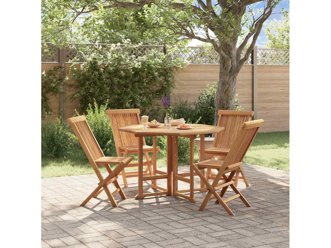 Vidaxl 5 Pcs Conjunto Jantar Dobrável P/ Exterior Madeira Teca Maciça