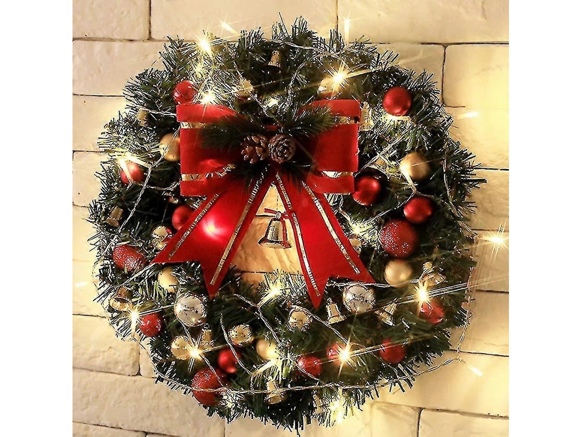 Guirlanda De Natal De 30 Cm Com Luzes Pré Iluminadas, Decorações De Natal, Porta Da Frente, Guirlanda De Pinho Artificial Jrcl Olysi Shop