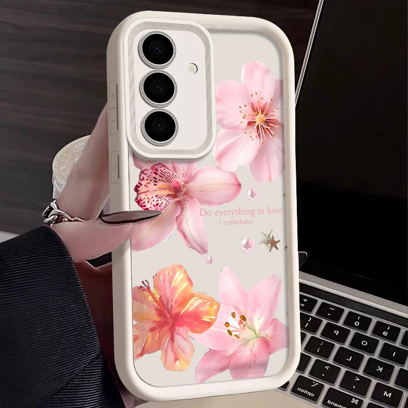 Capa De Celular Macia Para Galaxy S22 Ultra 5g Com Estampa De Flor Rosa (cor Off-white).