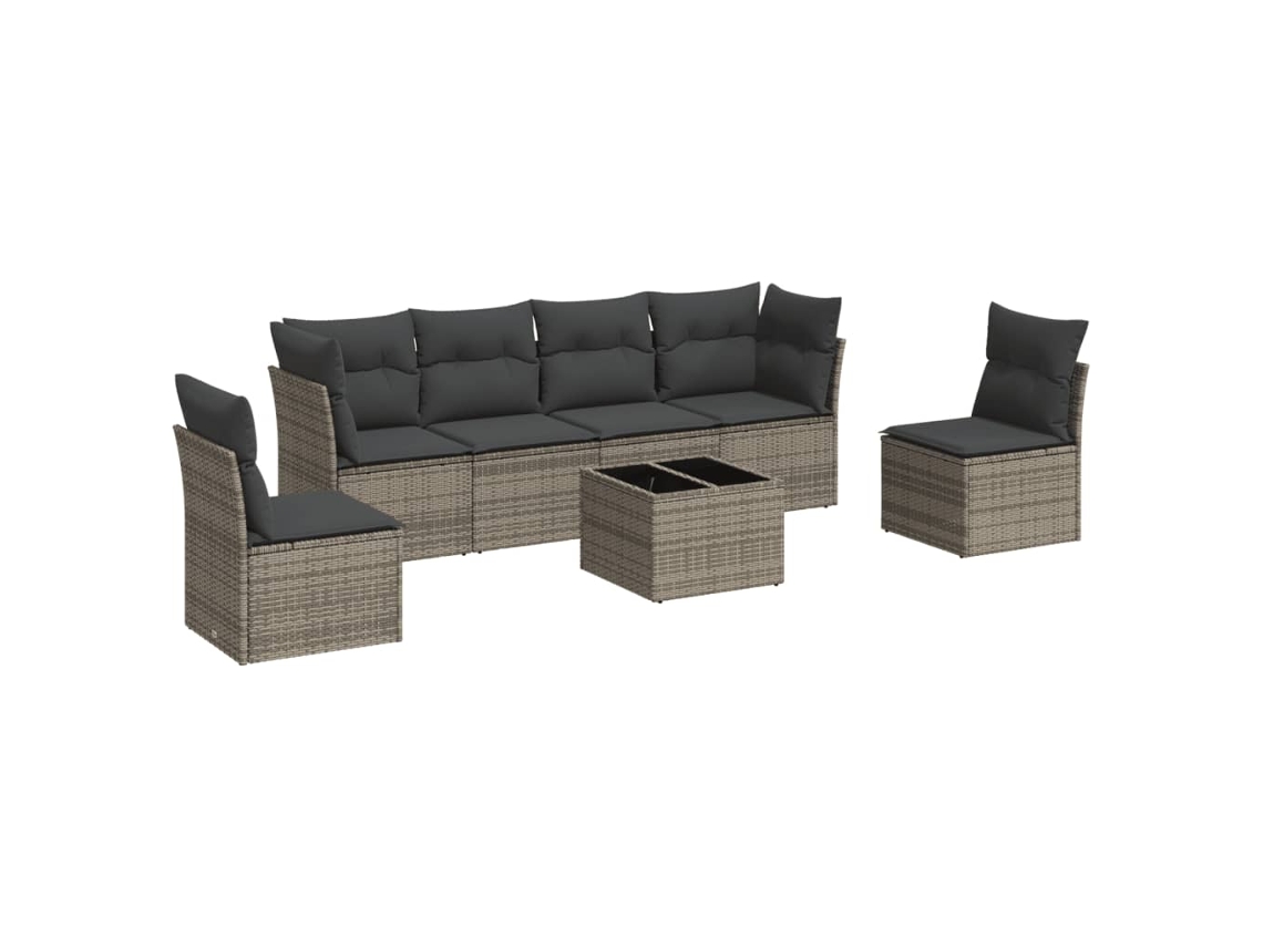 Conjunto de 7 Sofás para Jardim com Almofadões Vime Pe Cinzento MAISON EXCLUSIVE (7 pcs)