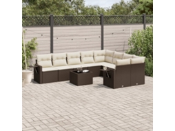 10 unidades Conj. Sofás Jardim Com Almofadões Vime Pe Castanho Dkd Home Decor