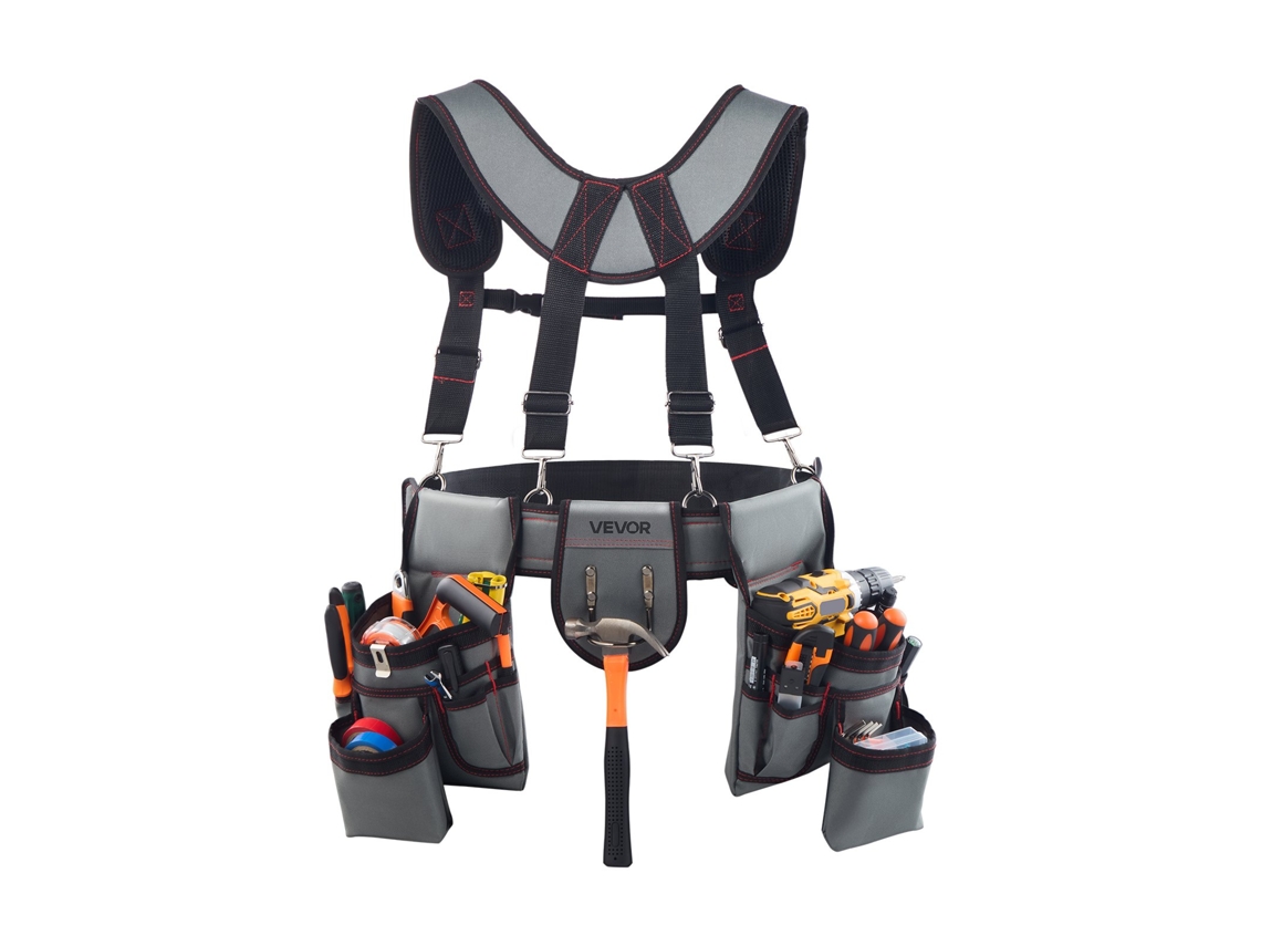 Suspensórios Para Cinto Porta Ferramentas Com 22 Bolsos E Suspensórios Cinzentos Vevor