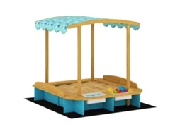 Caixa De Areia Infantil De Madeira Com Cobertura, 3 Bancos, 2 Caixas De Armazenamento Em Pp, Forrada, Para Crianças 3–6 Anos, 128x118x121 cm, Azul.