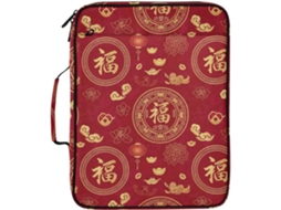 Pasta Expansível Chinesa Com Estampa Floral Em Vermelho E Dourado, Organizador De 3 Argolas Com 7 Bolsos E Sistema