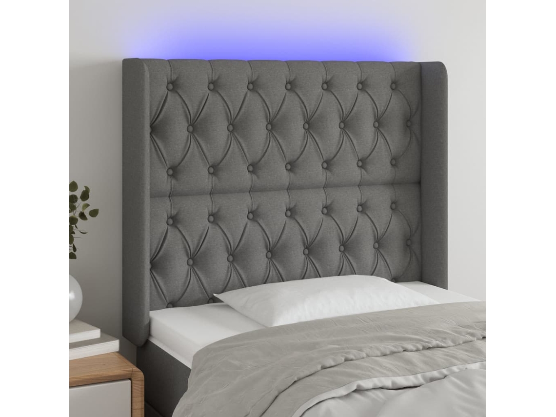 Cabecero con LED Tela 93x16x118/128 cm Gris Oscuro