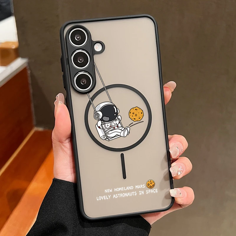 (preto) Capa Magnética Para Celular Samsung Galaxy S26 Com Estampa Fofa De Astronauta