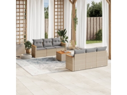 Vidaxl 7 Pcs Conjunto De Sofás P/ Jardim Com Almofadões Vime Pe Bege