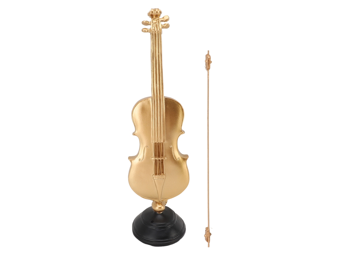 Figurinha de Violino Dourado 36x10x9,7cm Arte Musical Decorativa para Lar Escritório Mesa Prateleira S/MARCA