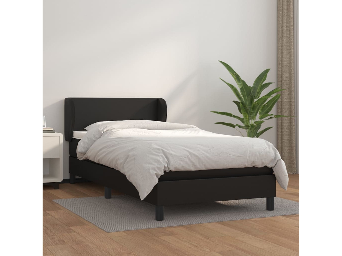 Cama De Solteiro | Camas Para Quarto | Cama Com Molas/colchão 90x190 Cm Couro Artificial Preto