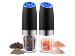 Conjunto De Moedores Elétricos De Sal E Pimenta Com Luz Azul Led, Operado Por Bateria, Gravidade Automática