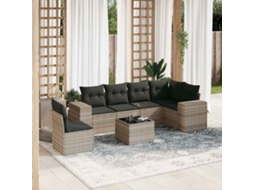 Vidaxl 7 Pcs Conj. Sofás Jardim Com Almofadões Vime Pe Cinzento-claro