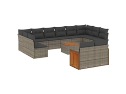 Conjunto de 13 Sofás para Jardim com Almofadões Vime Pe Cinzento MAISON EXCLUSIVE (90x200 cm)