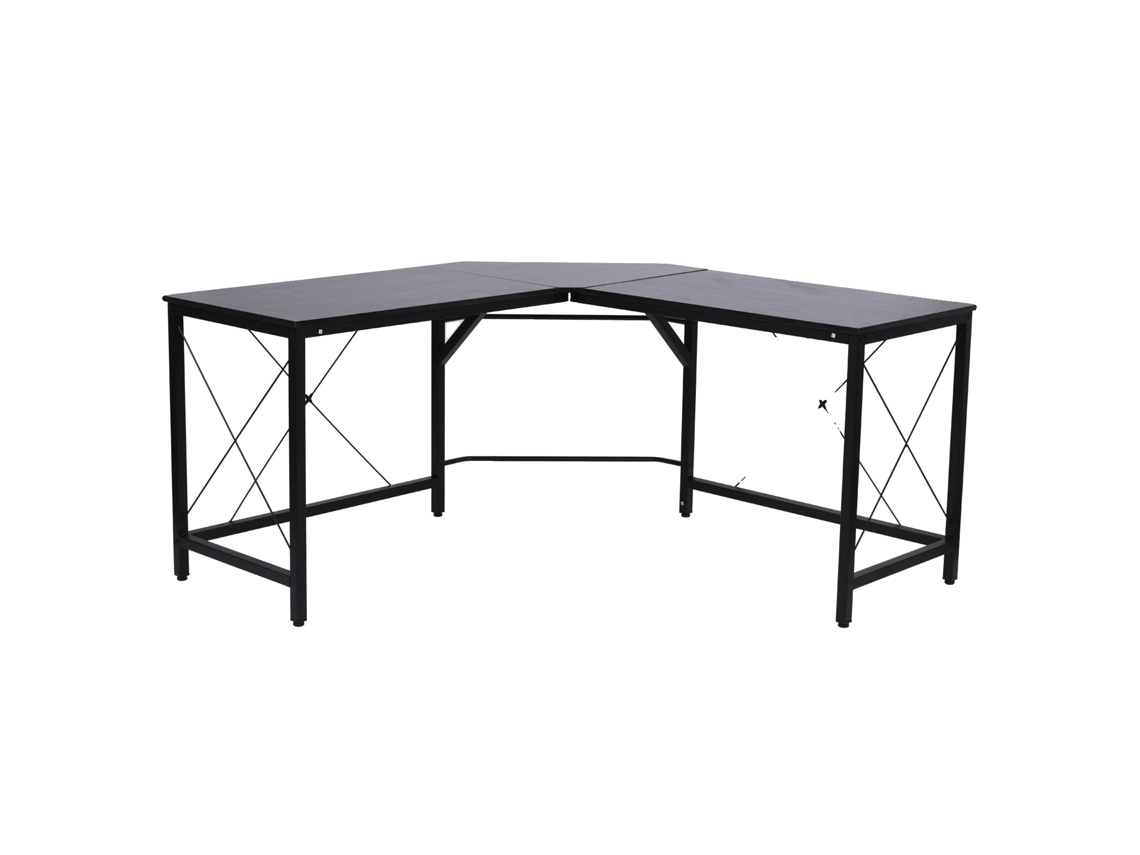 Mesa De Computador, Estrutura Metálica Robusta, Design Em L, Preto