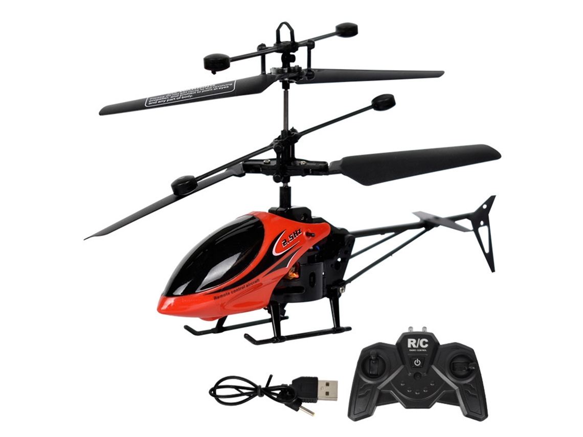Helicóptero de controle remoto Mali, resistente, recarregável via USB, para crianças, vermelho.