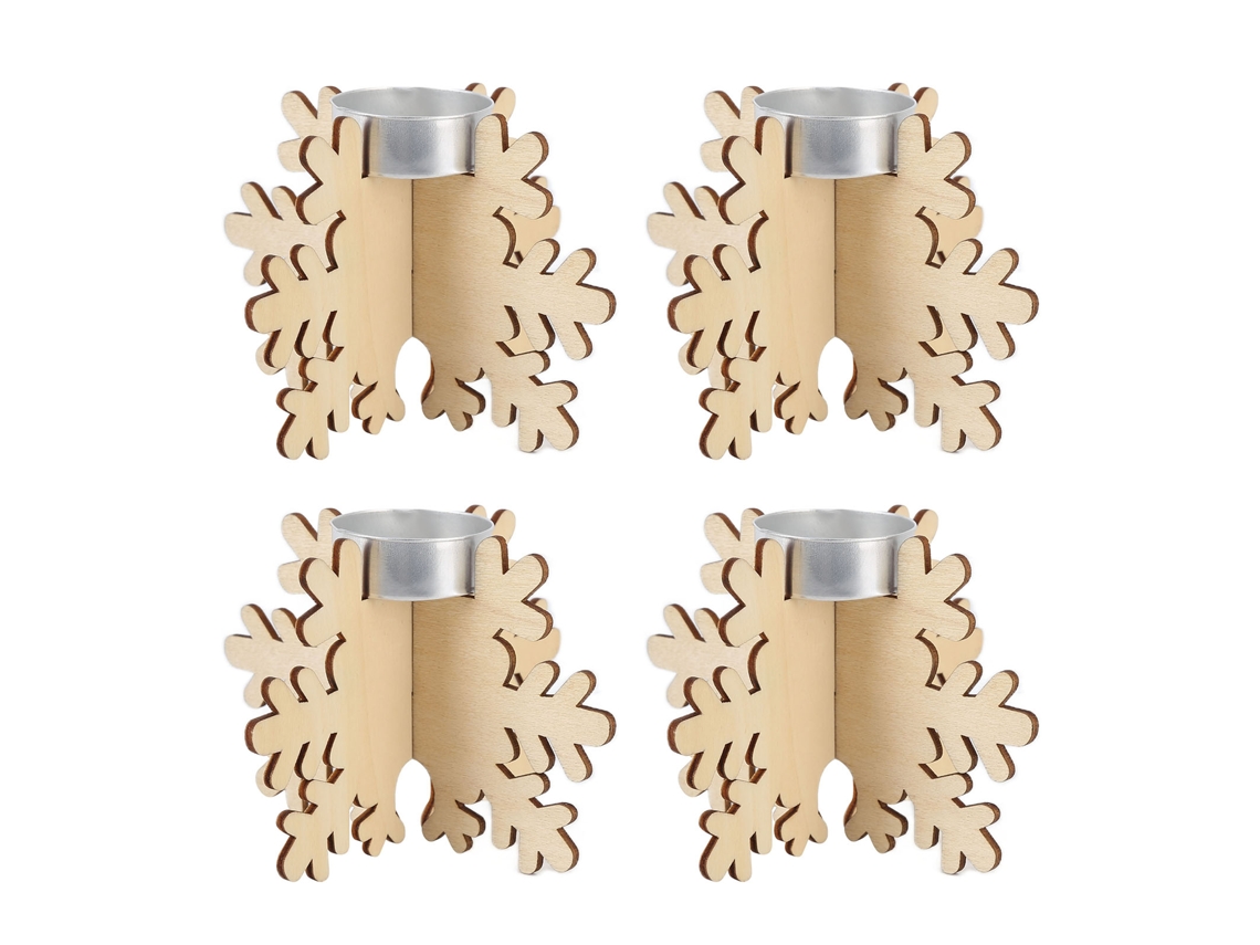 Mali porta velas de Floco de Neve de Madeira 4pcs Decoração Natal Mesa Casa Sem Velas