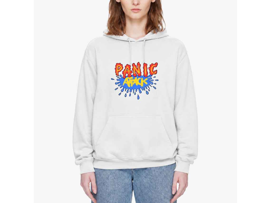 Moletom branco Rockinstone Panic Attack com design exclusivo.