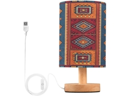 Abajur De Cabeceira Com Estampa Étnica Para Quarto, Portas De Carregamento Usb C, Luminária De Mesa Cabeceira, Luminária
