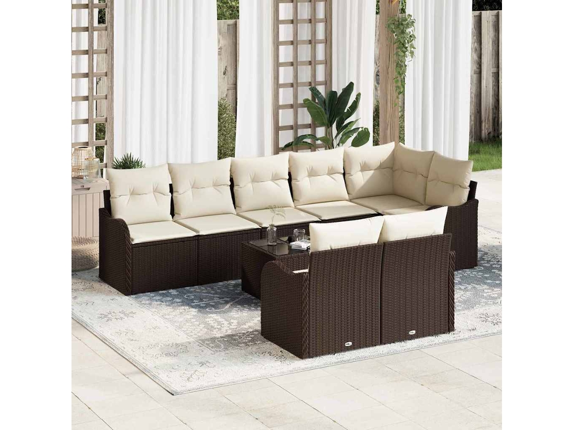 Vidaxl Conjunto de Sofá de Jardim com Almofada 9 Pcs Castanho e Branco
