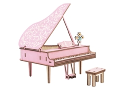 Modelo 3d Em Madeira. Piano Rosa. 78 Peças. 17x16x21 Cm.