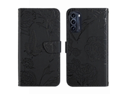 Capa De Celular Em Couro Sintético Com Textura De Borboleta E Peônia Para Motorola Moto G52j 5g.