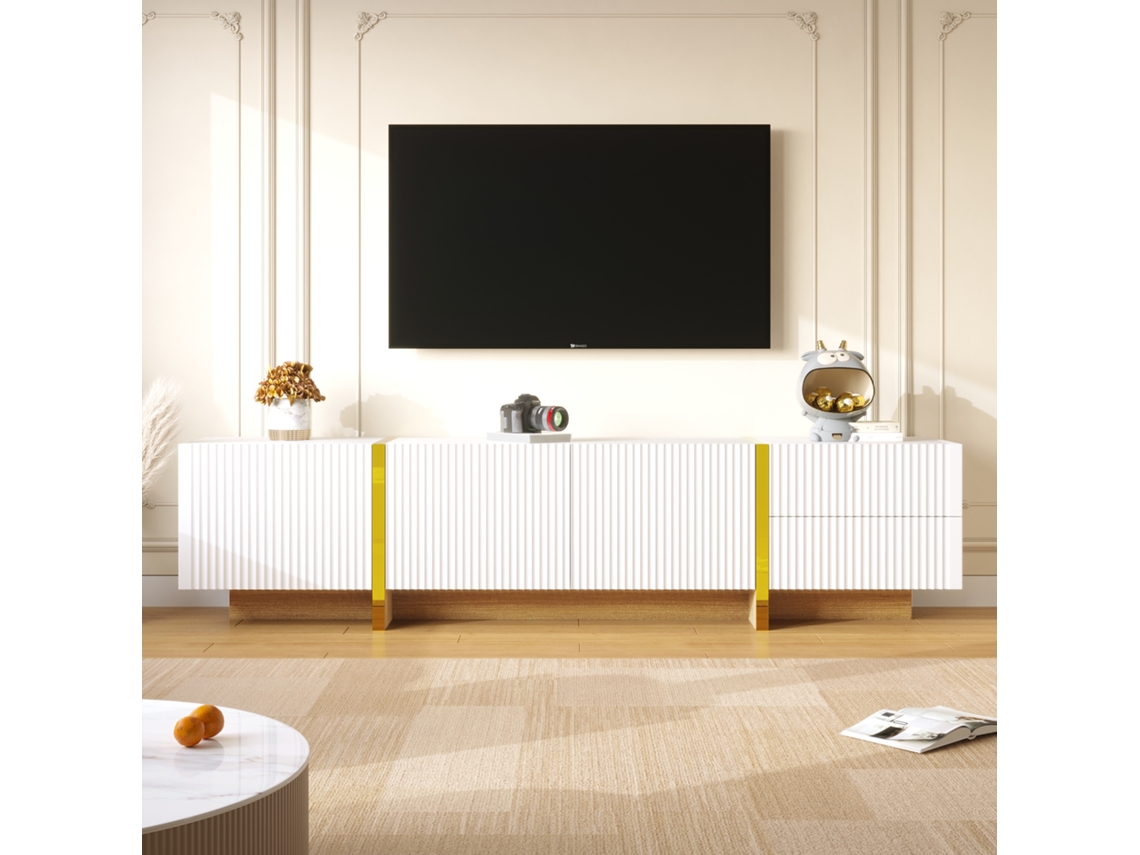 Móvel para TV 190x35x45 cm, Portas Corrediças, Frente Gradeada, Puxadores Ferro Preto, Estilo Moderno, Nogueira KOMHTOM