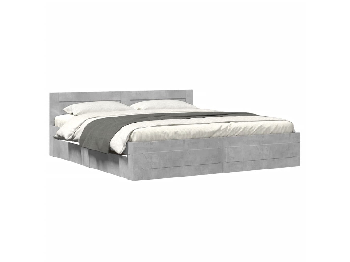 Estrutura de Cama com Cabeceira Derivados Madeira Cinza Cimento MAISON EXCLUSIVE